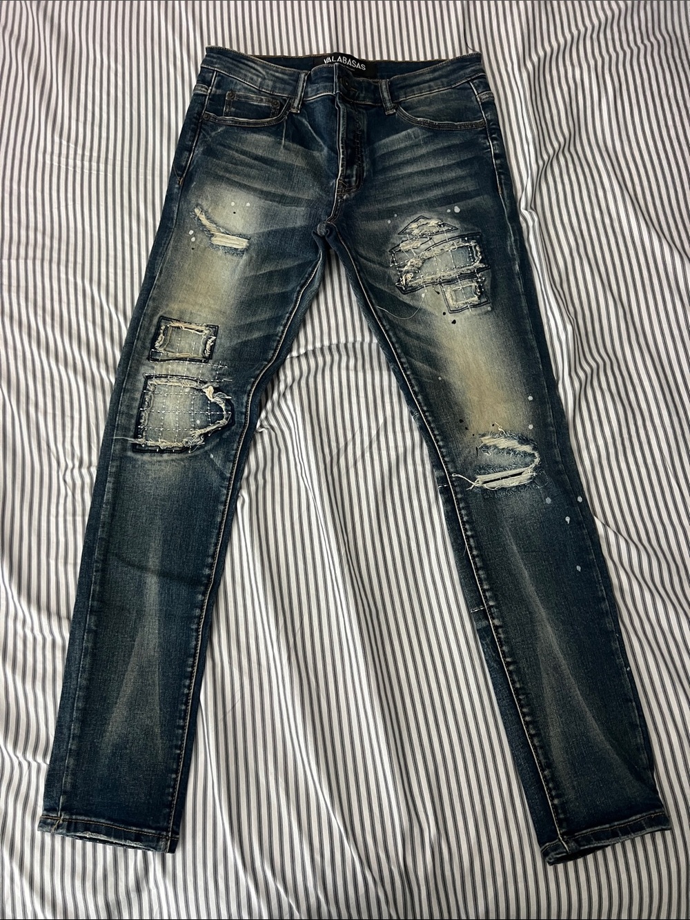 Valababas Dark Wash Distressed Skinny Jeans for Men